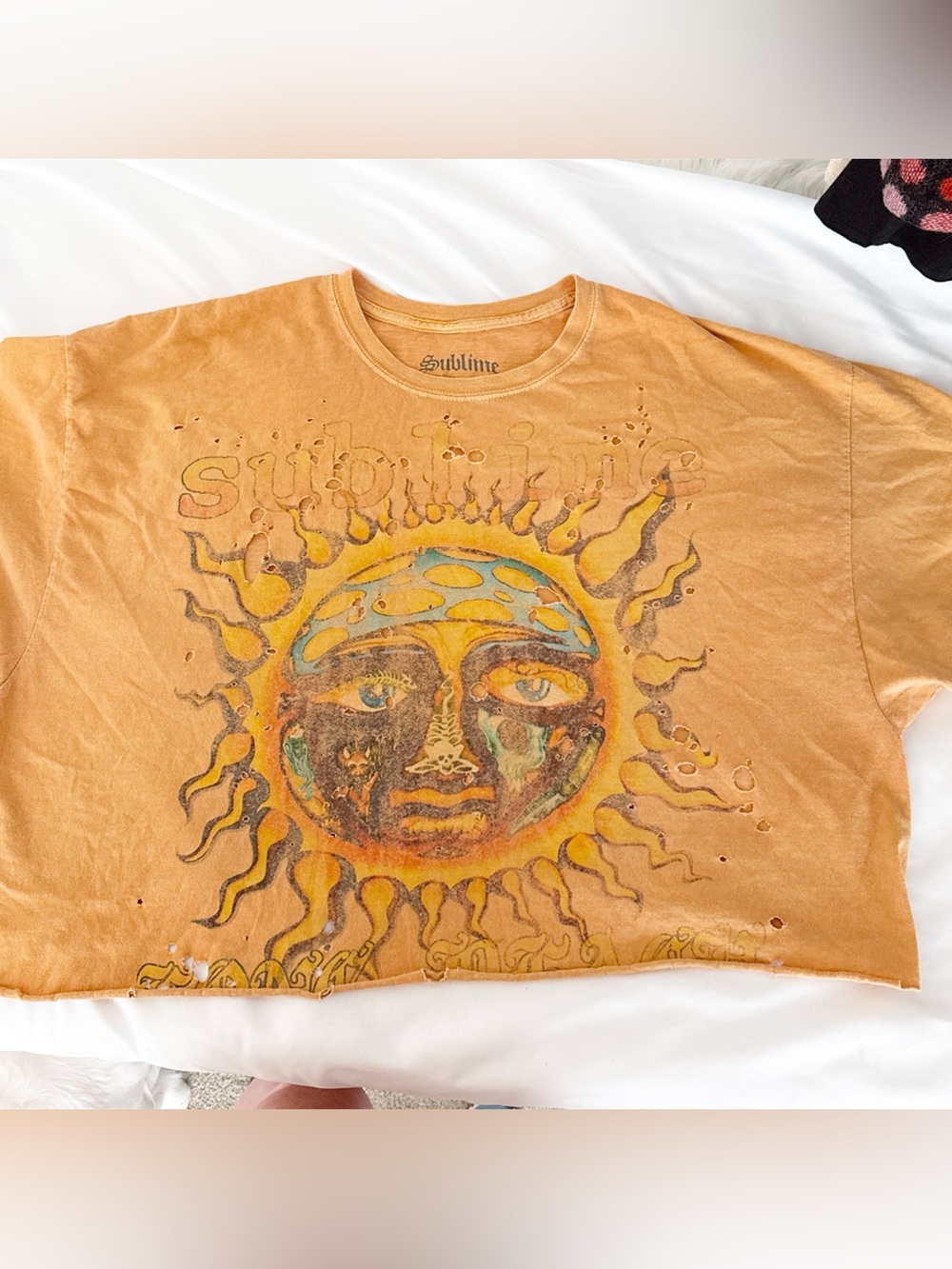 Sublime Women's Distressed Crop Top - Mustard Sun Graphic